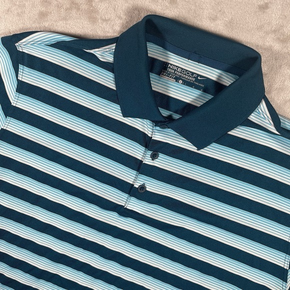 Nike Other - Nike Golf Dri-Fit Tour Performance Polo Mens L Blue Striped Wicking